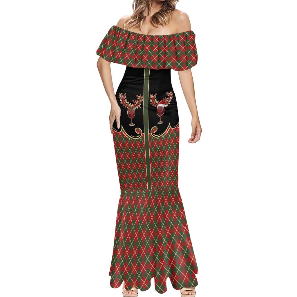 Western Yoke Mermaid Dress Wine Deer Christmas Argyle Patterns - Wonder Print Shop