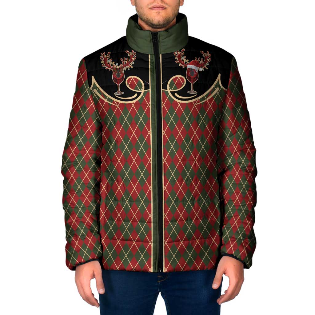 Western Yoke Padded Jacket Wine Deer Christmas Argyle Patterns - Wonder Print Shop