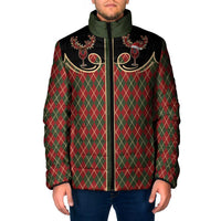 Western Yoke Padded Jacket Wine Deer Christmas Argyle Patterns - Wonder Print Shop