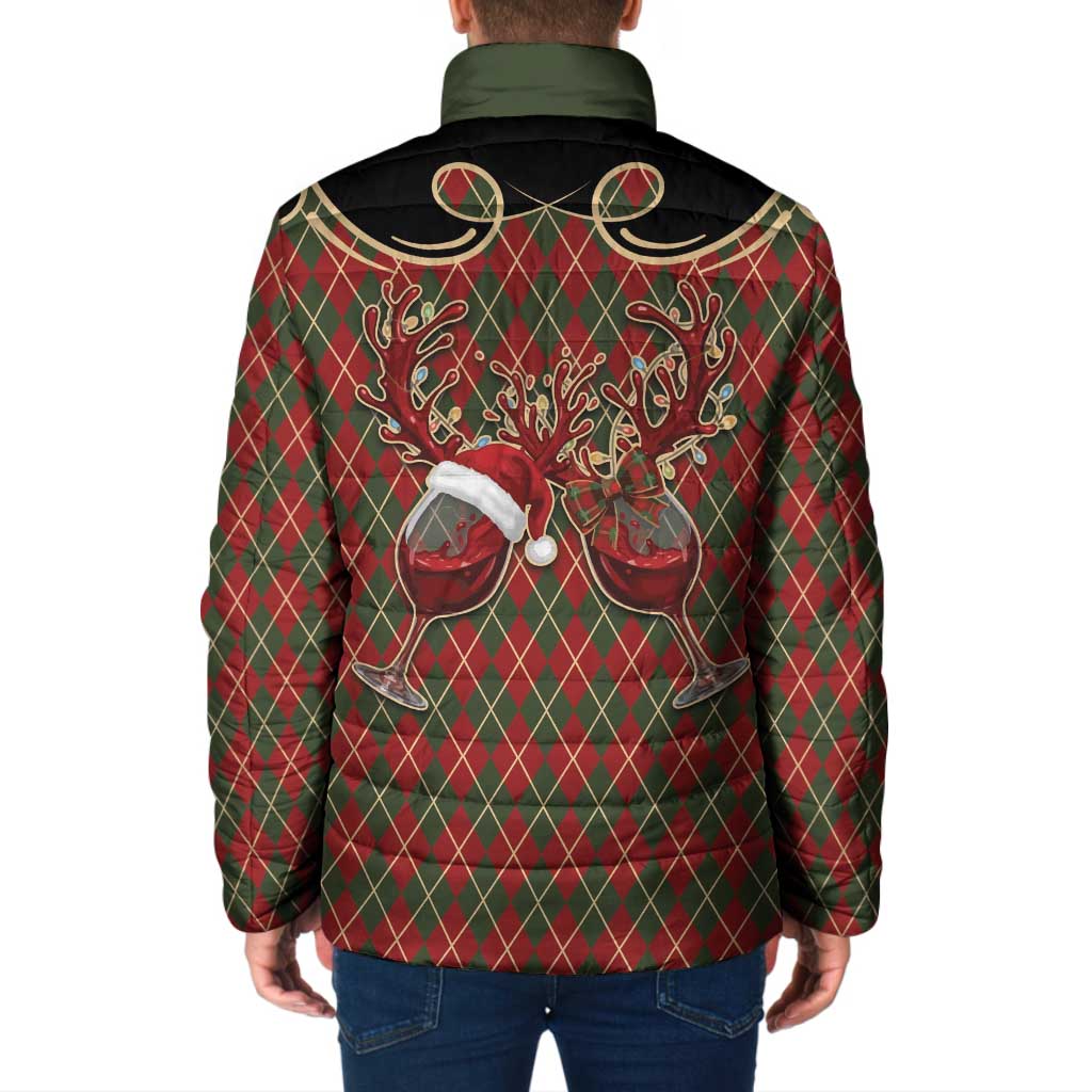 Western Yoke Padded Jacket Wine Deer Christmas Argyle Patterns - Wonder Print Shop