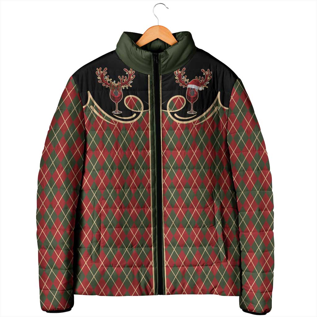Western Yoke Padded Jacket Wine Deer Christmas Argyle Patterns - Wonder Print Shop