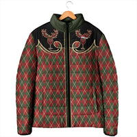 Western Yoke Padded Jacket Wine Deer Christmas Argyle Patterns - Wonder Print Shop