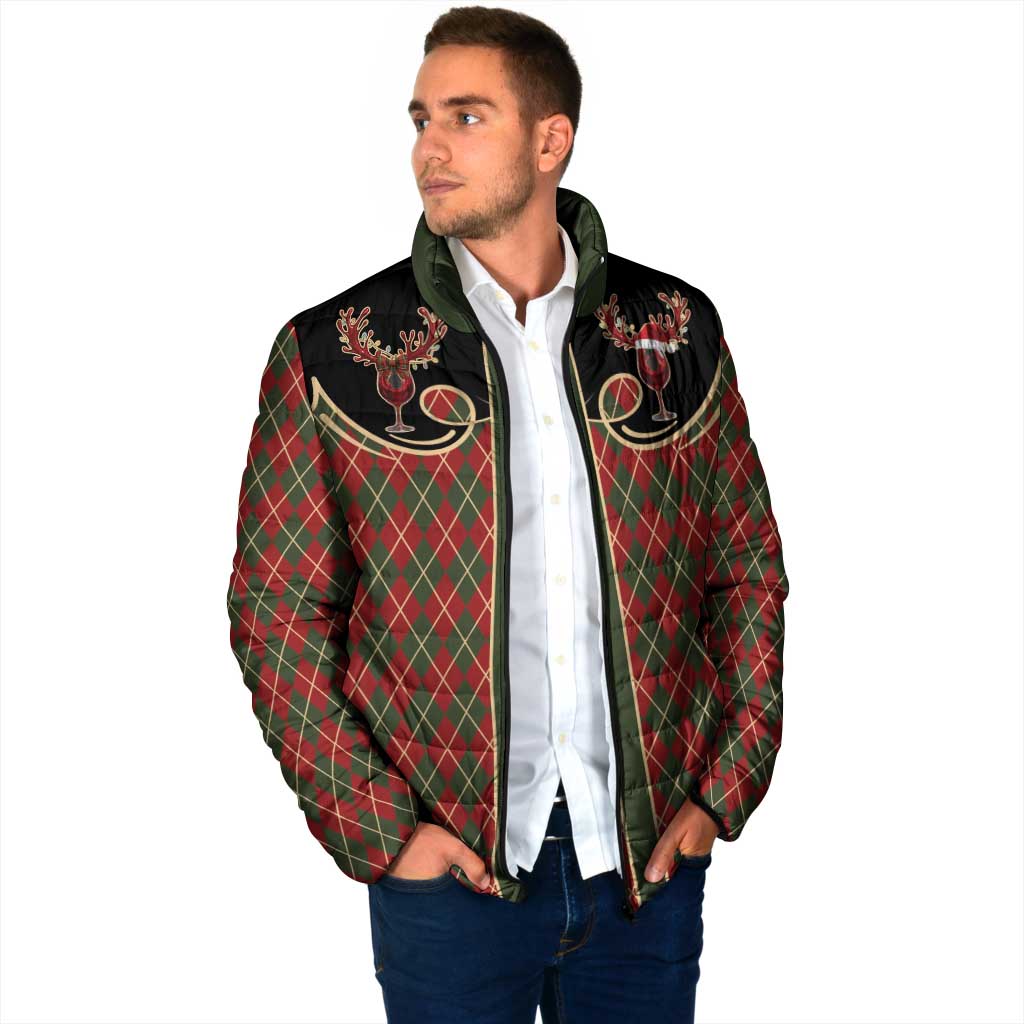 Western Yoke Padded Jacket Wine Deer Christmas Argyle Patterns - Wonder Print Shop