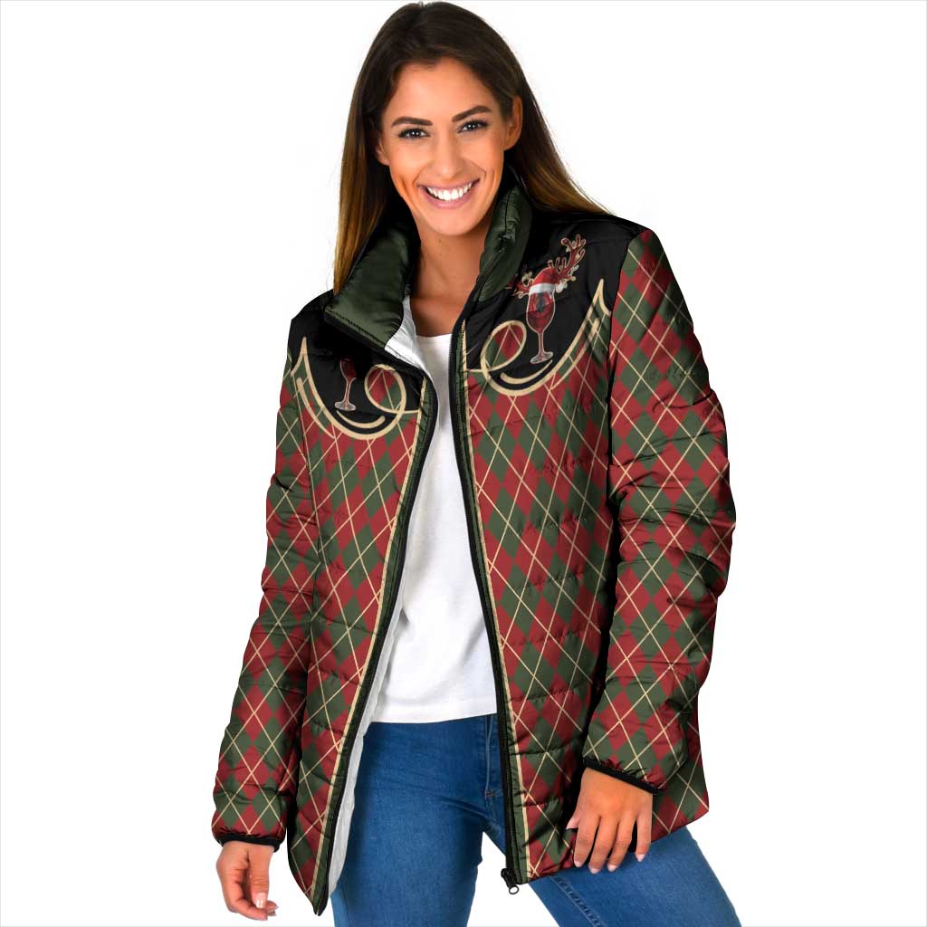 Western Yoke Padded Jacket Wine Deer Christmas Argyle Patterns - Wonder Print Shop