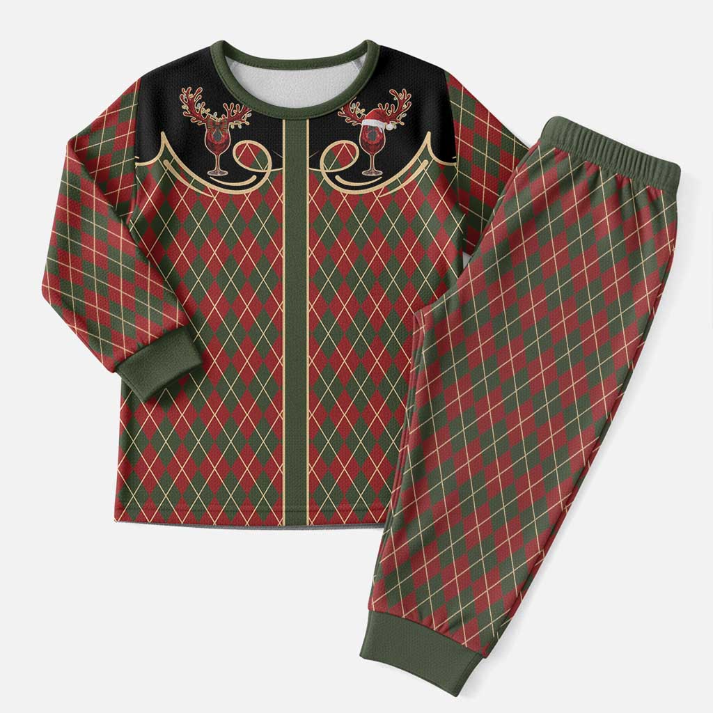 Western Yoke Christmas Pajama Set Wine Deer Christmas Argyle Patterns - Wonder Print Shop