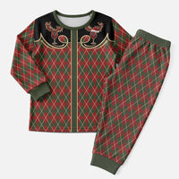 Western Yoke Christmas Pajama Set Wine Deer Christmas Argyle Patterns - Wonder Print Shop