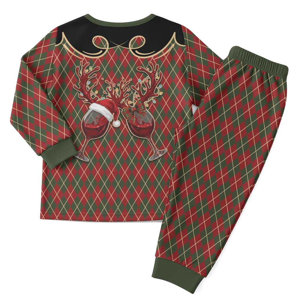 Western Yoke Christmas Pajama Set Wine Deer Christmas Argyle Patterns - Wonder Print Shop