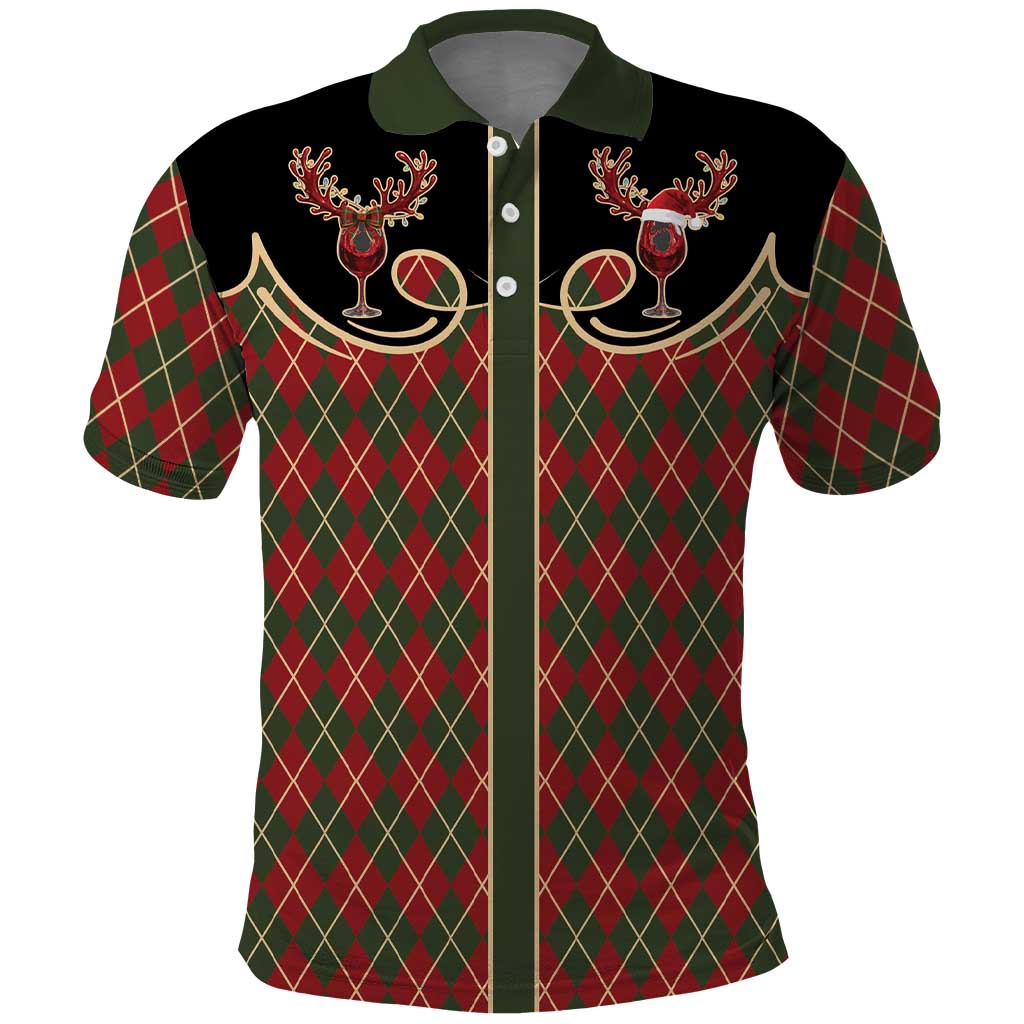 Western Yoke Polo Shirt Wine Deer Christmas Argyle Patterns - Wonder Print Shop