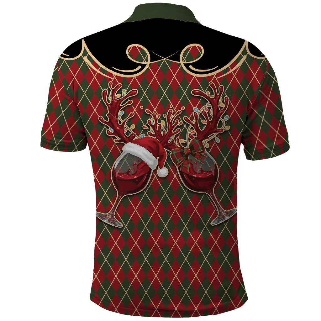 Western Yoke Polo Shirt Wine Deer Christmas Argyle Patterns - Wonder Print Shop
