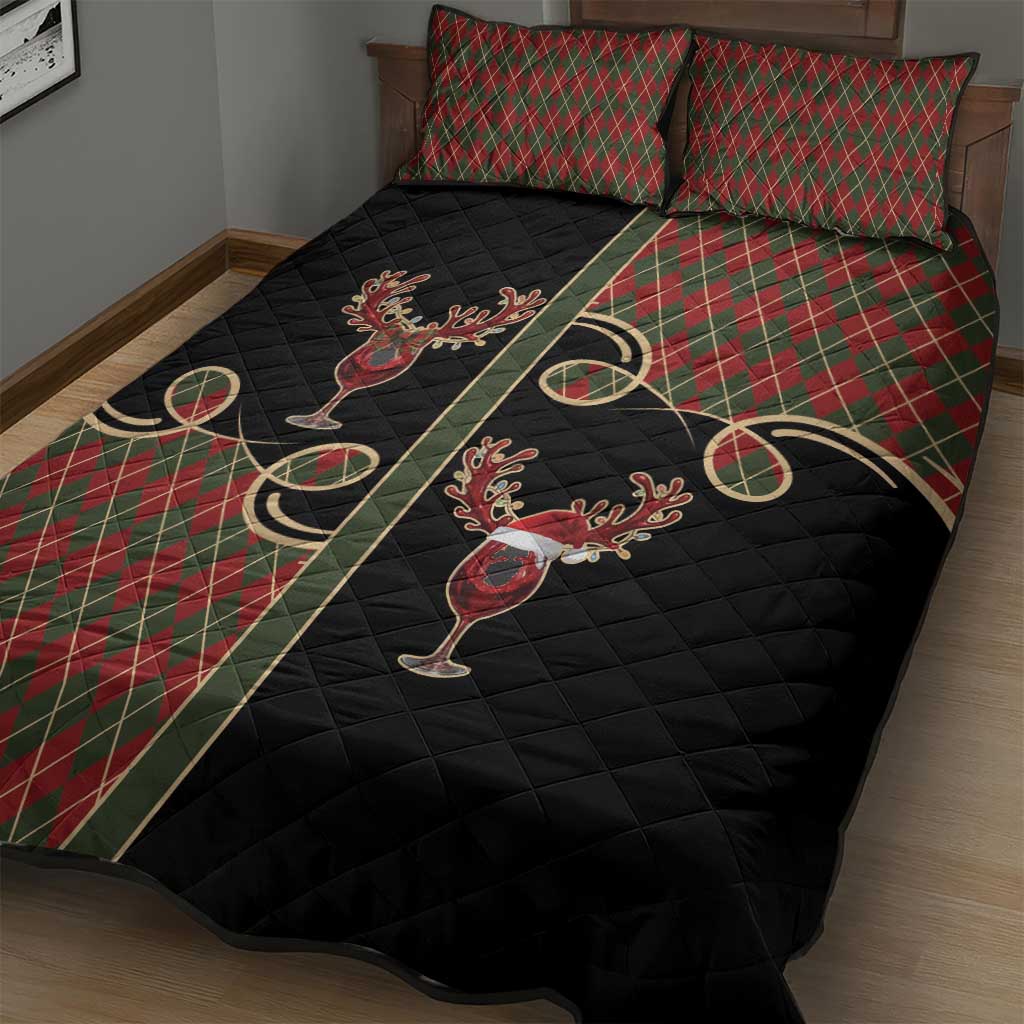 Western Yoke Quilt Bed Set Wine Deer Christmas Argyle Patterns - Wonder Print Shop