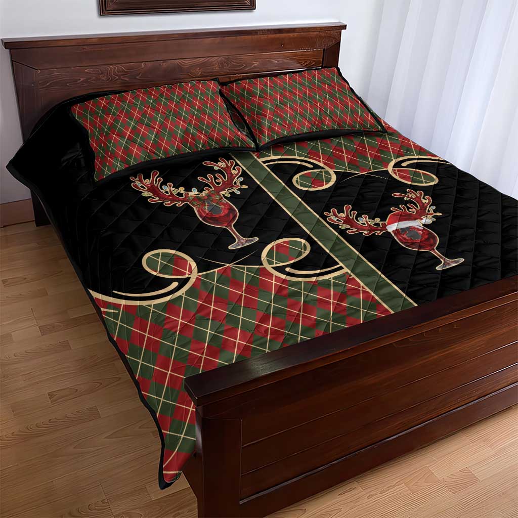 Western Yoke Quilt Bed Set Wine Deer Christmas Argyle Patterns - Wonder Print Shop