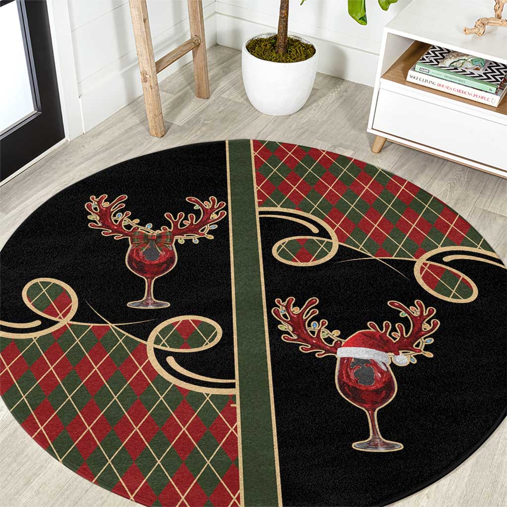 Western Yoke Round Carpet Wine Deer Christmas Argyle Patterns - Wonder Print Shop