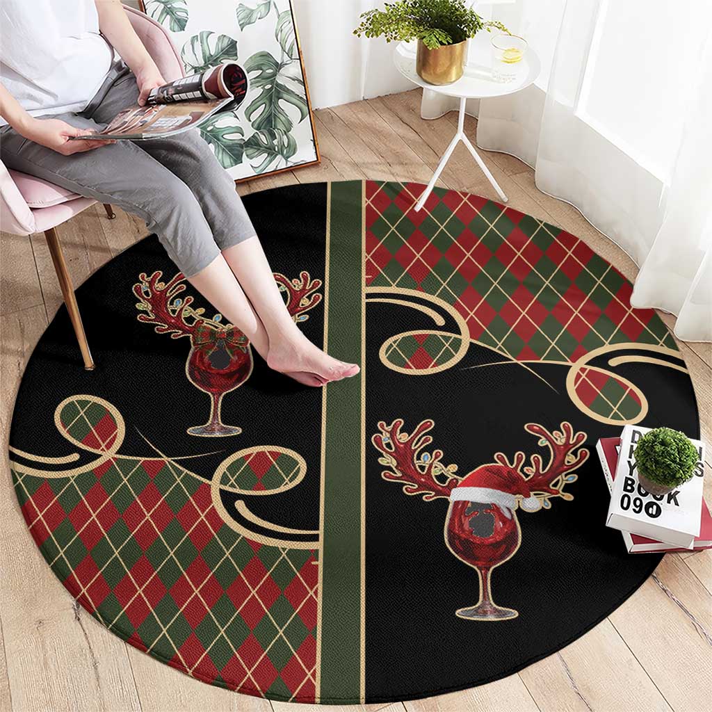 Western Yoke Round Carpet Wine Deer Christmas Argyle Patterns - Wonder Print Shop