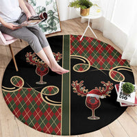 Western Yoke Round Carpet Wine Deer Christmas Argyle Patterns - Wonder Print Shop