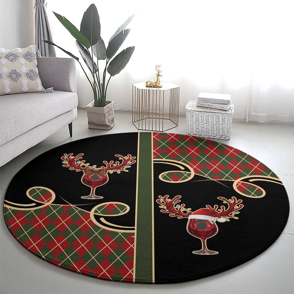 Western Yoke Round Carpet Wine Deer Christmas Argyle Patterns - Wonder Print Shop