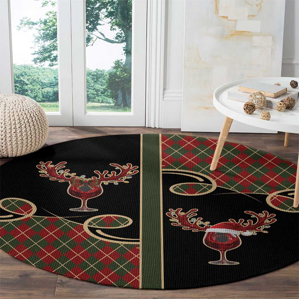 Western Yoke Round Carpet Wine Deer Christmas Argyle Patterns - Wonder Print Shop