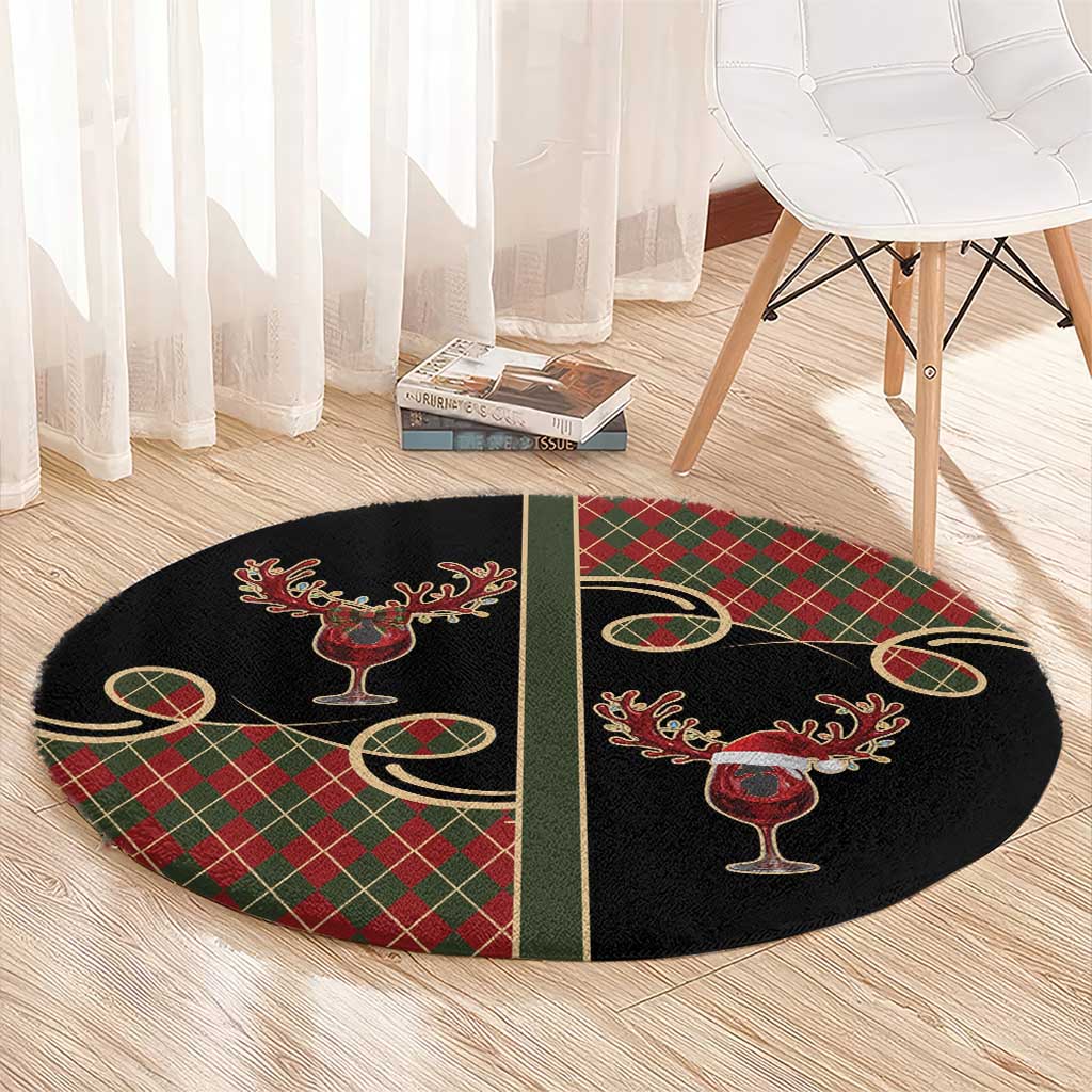 Western Yoke Round Carpet Wine Deer Christmas Argyle Patterns - Wonder Print Shop