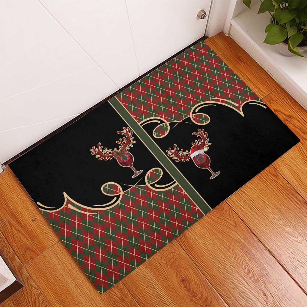 Western Yoke Rubber Doormat Wine Deer Christmas Argyle Patterns - Wonder Print Shop