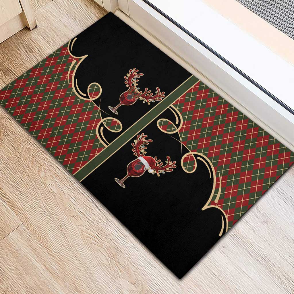 Western Yoke Rubber Doormat Wine Deer Christmas Argyle Patterns - Wonder Print Shop
