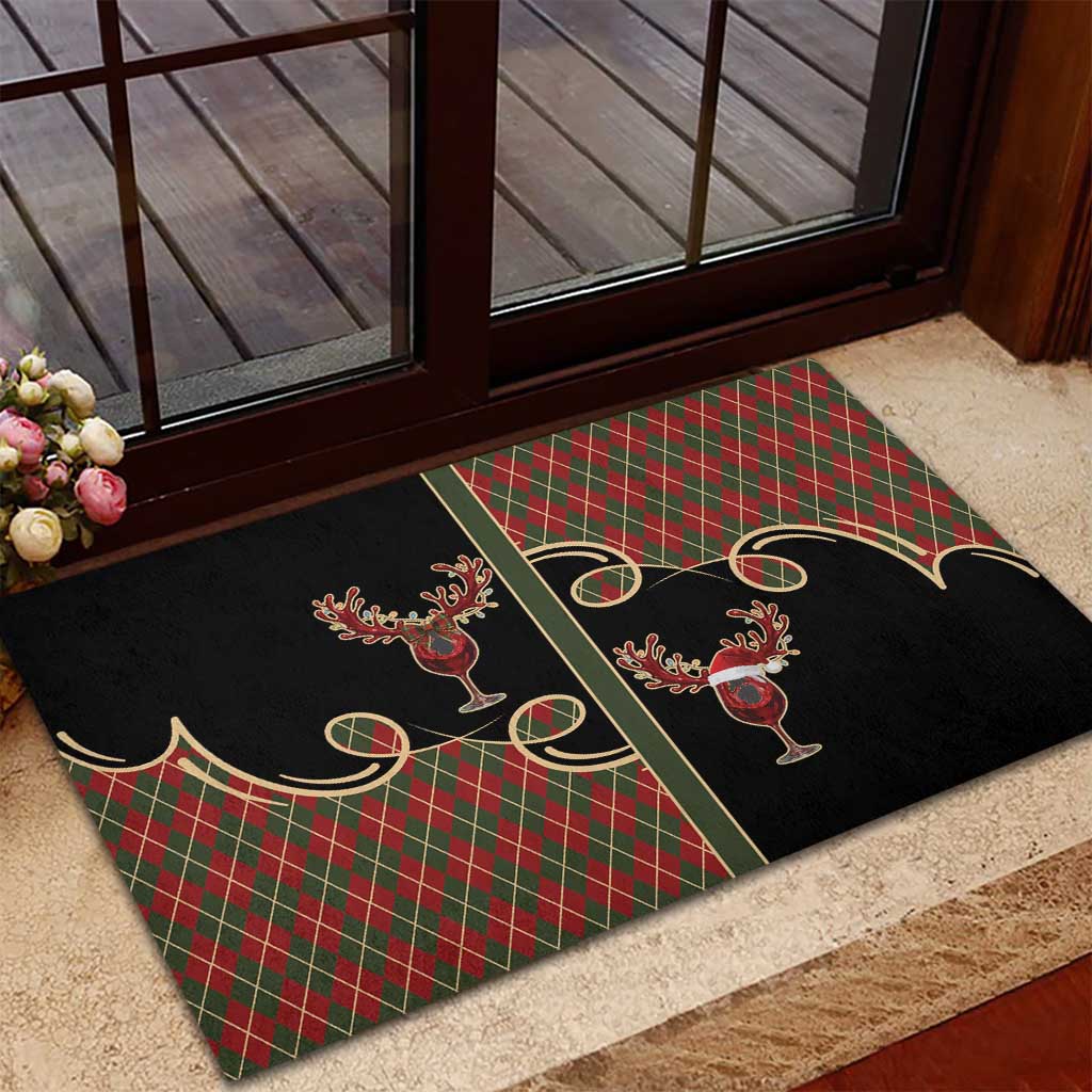 Western Yoke Rubber Doormat Wine Deer Christmas Argyle Patterns - Wonder Print Shop
