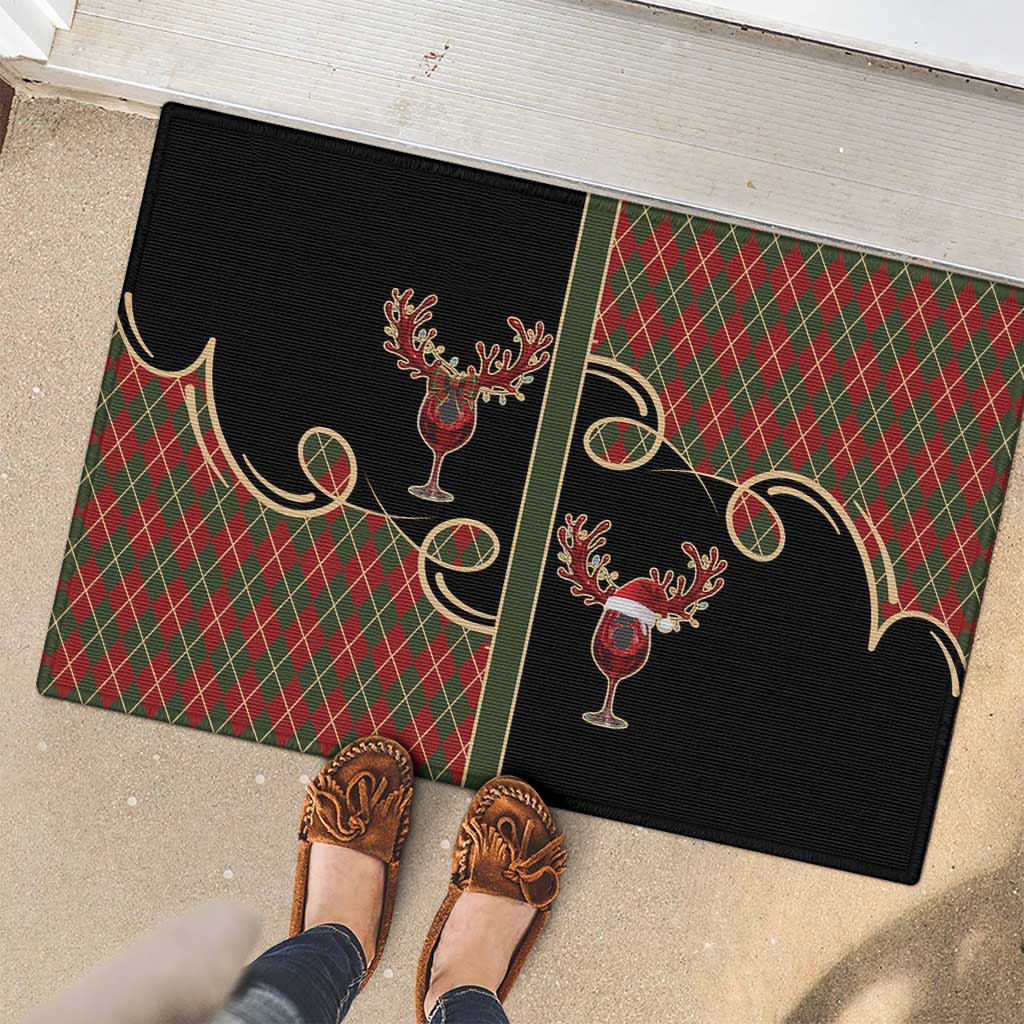 Western Yoke Rubber Doormat Wine Deer Christmas Argyle Patterns - Wonder Print Shop