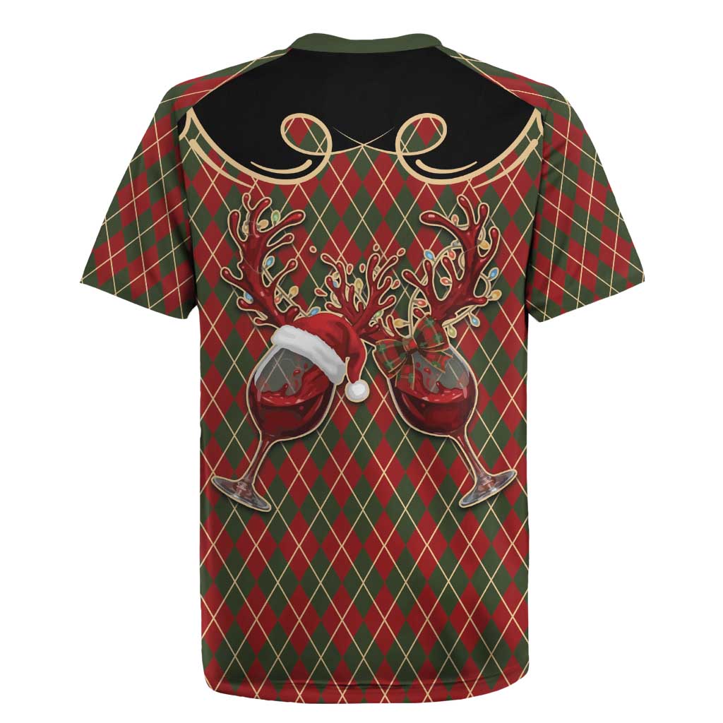 Western Yoke Rugby Jersey Wine Deer Christmas Argyle Patterns - Wonder Print Shop