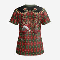 Western Yoke Scrub Top Wine Deer Christmas Argyle Patterns - Wonder Print Shop