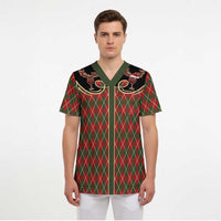 Western Yoke Scrub Top Wine Deer Christmas Argyle Patterns - Wonder Print Shop