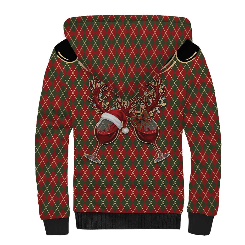 Western Yoke Sherpa Hoodie Wine Deer Christmas Argyle Patterns - Wonder Print Shop