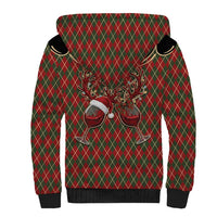 Western Yoke Sherpa Hoodie Wine Deer Christmas Argyle Patterns - Wonder Print Shop