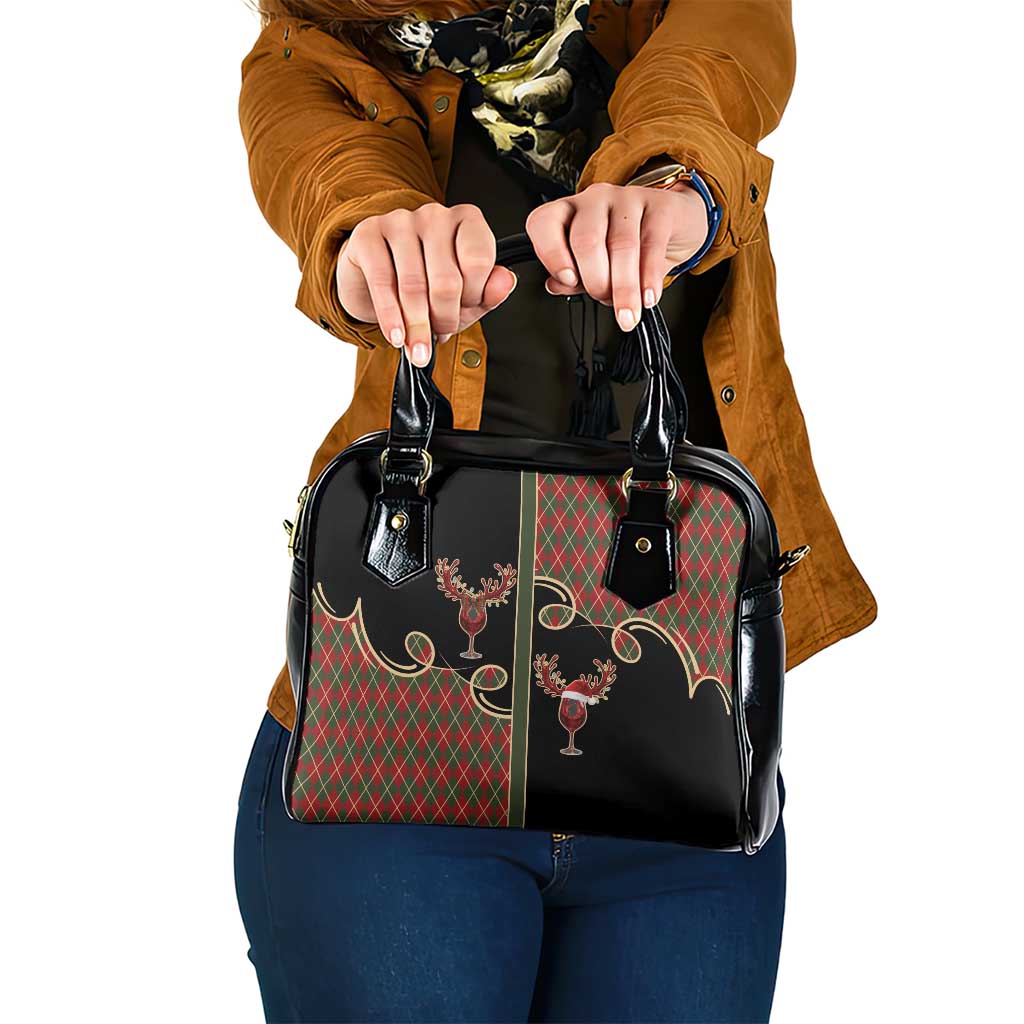 Western Yoke Shoulder Handbag Wine Deer Christmas Argyle Patterns - Wonder Print Shop