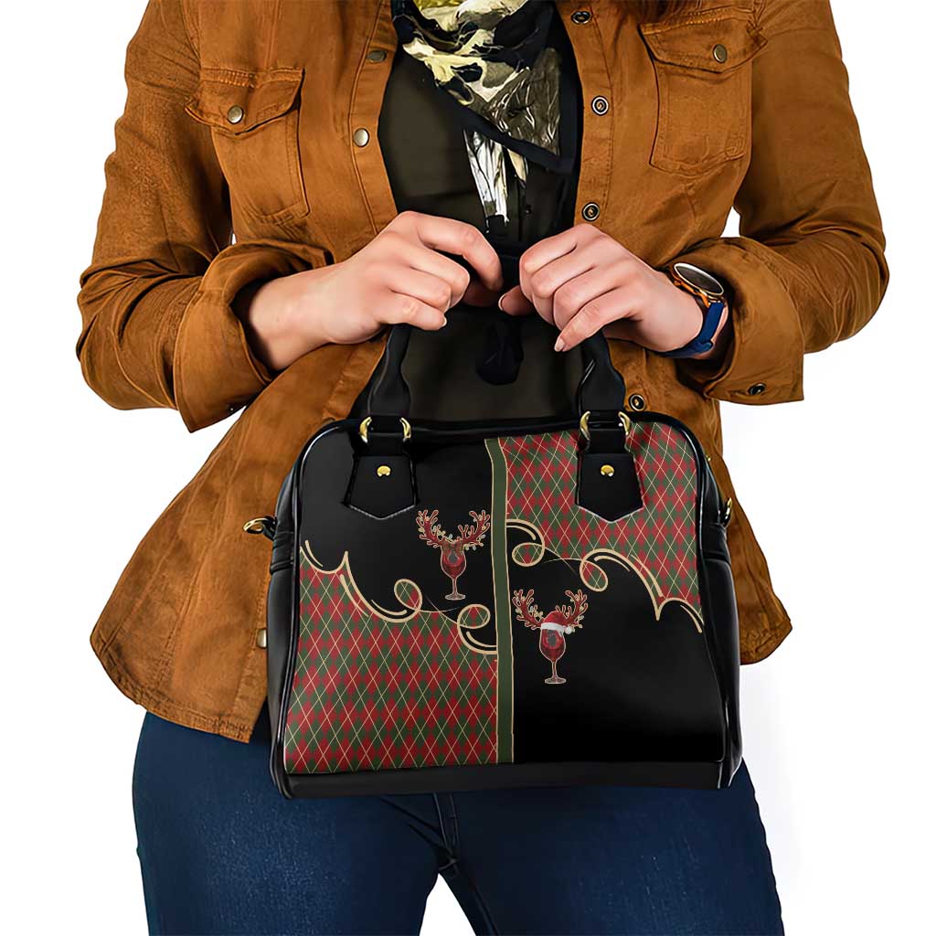Western Yoke Shoulder Handbag Wine Deer Christmas Argyle Patterns - Wonder Print Shop