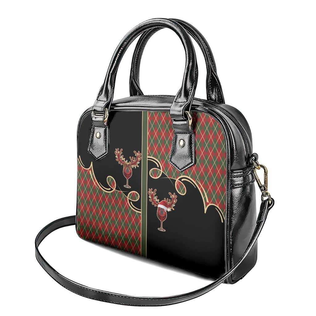Western Yoke Shoulder Handbag Wine Deer Christmas Argyle Patterns - Wonder Print Shop