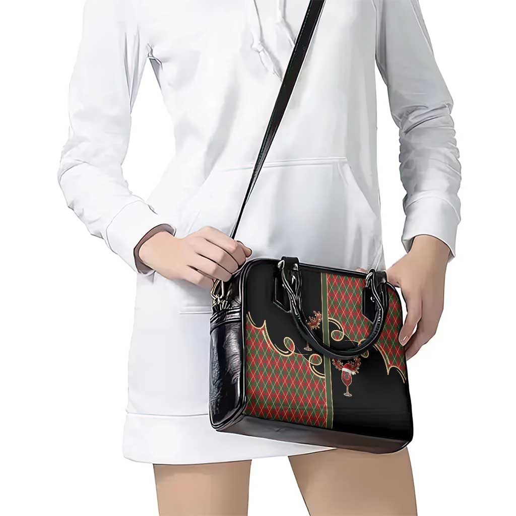 Western Yoke Shoulder Handbag Wine Deer Christmas Argyle Patterns - Wonder Print Shop