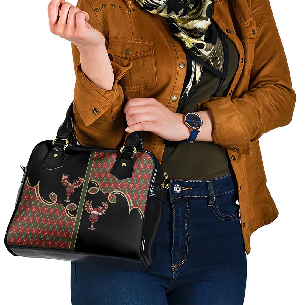 Western Yoke Shoulder Handbag Wine Deer Christmas Argyle Patterns - Wonder Print Shop
