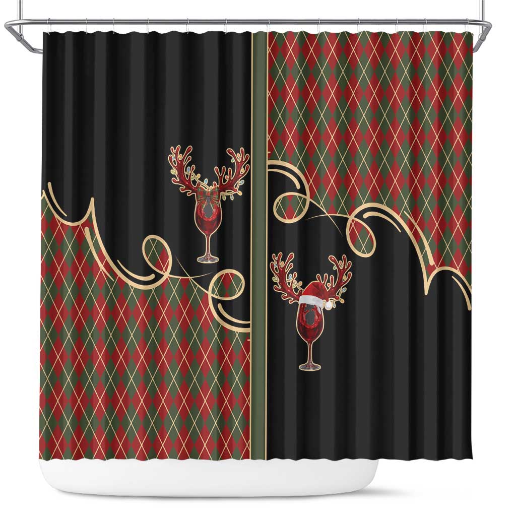 Western Yoke Shower Curtain Wine Deer Christmas Argyle Patterns - Wonder Print Shop