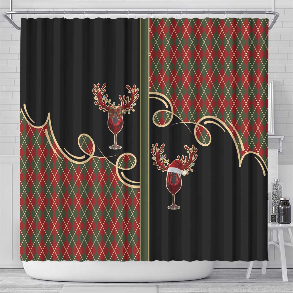 Western Yoke Shower Curtain Wine Deer Christmas Argyle Patterns - Wonder Print Shop