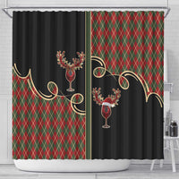 Western Yoke Shower Curtain Wine Deer Christmas Argyle Patterns - Wonder Print Shop