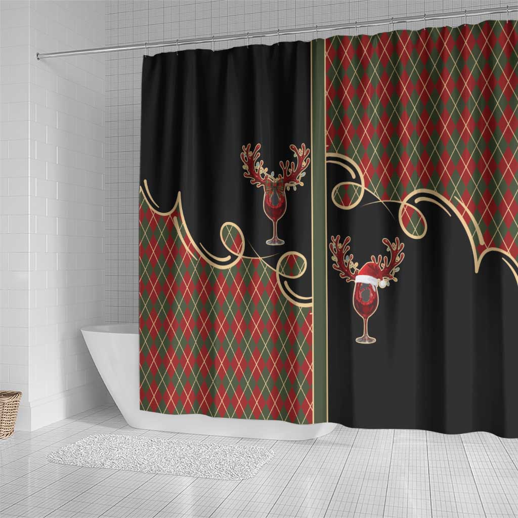 Western Yoke Shower Curtain Wine Deer Christmas Argyle Patterns - Wonder Print Shop