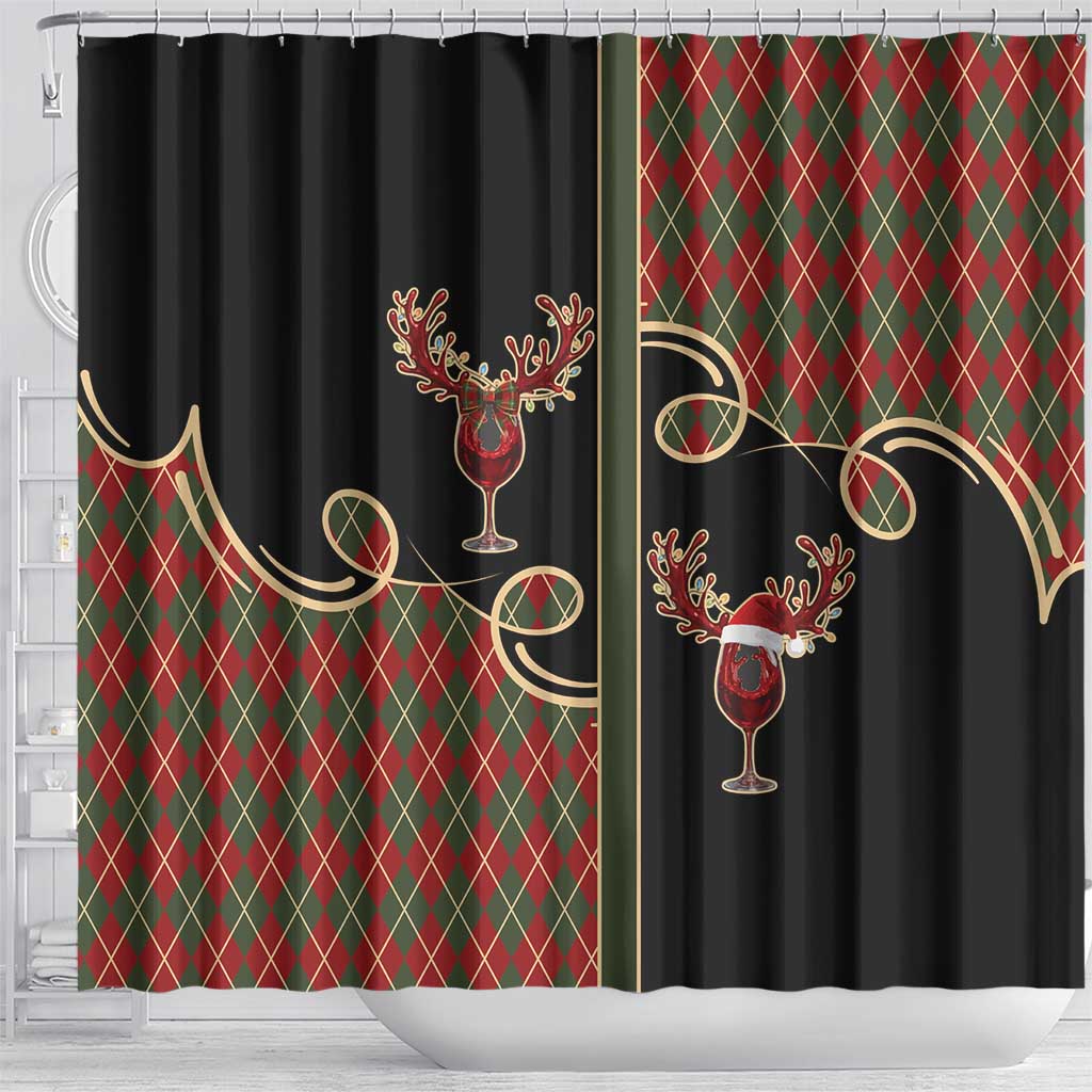 Western Yoke Shower Curtain Wine Deer Christmas Argyle Patterns - Wonder Print Shop