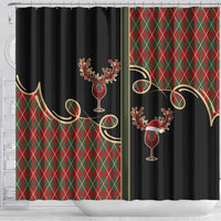 Western Yoke Shower Curtain Wine Deer Christmas Argyle Patterns - Wonder Print Shop
