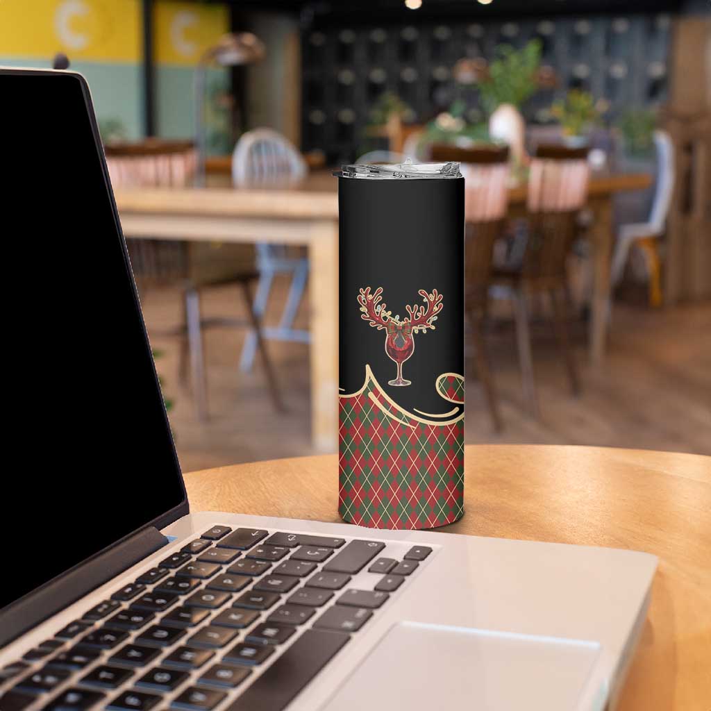 Western Yoke Skinny Tumbler Wine Deer Christmas Argyle Patterns - Wonder Print Shop