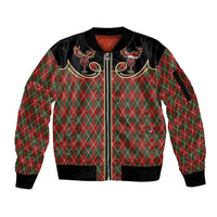 Western Yoke Sleeve Zip Bomber Jacket Wine Deer Christmas Argyle Patterns - Wonder Print Shop