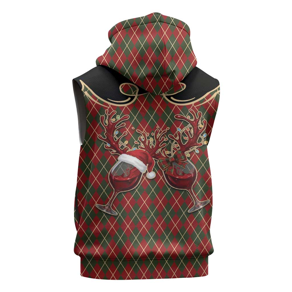Western Yoke Sleeveless Hoodie Wine Deer Christmas Argyle Patterns - Wonder Print Shop