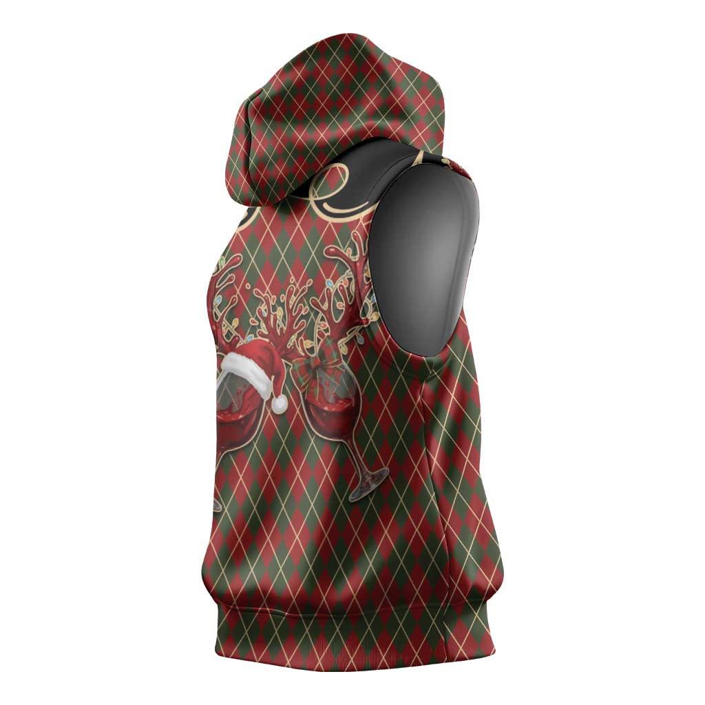 Western Yoke Sleeveless Hoodie Wine Deer Christmas Argyle Patterns - Wonder Print Shop