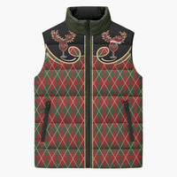 Western Yoke Sleeveless Puffer Jacket Wine Deer Christmas Argyle Patterns - Wonder Print Shop