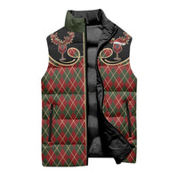 Western Yoke Sleeveless Puffer Jacket Wine Deer Christmas Argyle Patterns - Wonder Print Shop