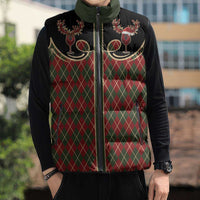 Western Yoke Sleeveless Puffer Jacket Wine Deer Christmas Argyle Patterns - Wonder Print Shop