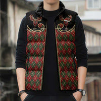 Western Yoke Sleeveless Puffer Jacket Wine Deer Christmas Argyle Patterns - Wonder Print Shop