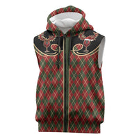 Western Yoke Sleeveless Zip Hoodie Wine Deer Christmas Argyle Patterns - Wonder Print Shop